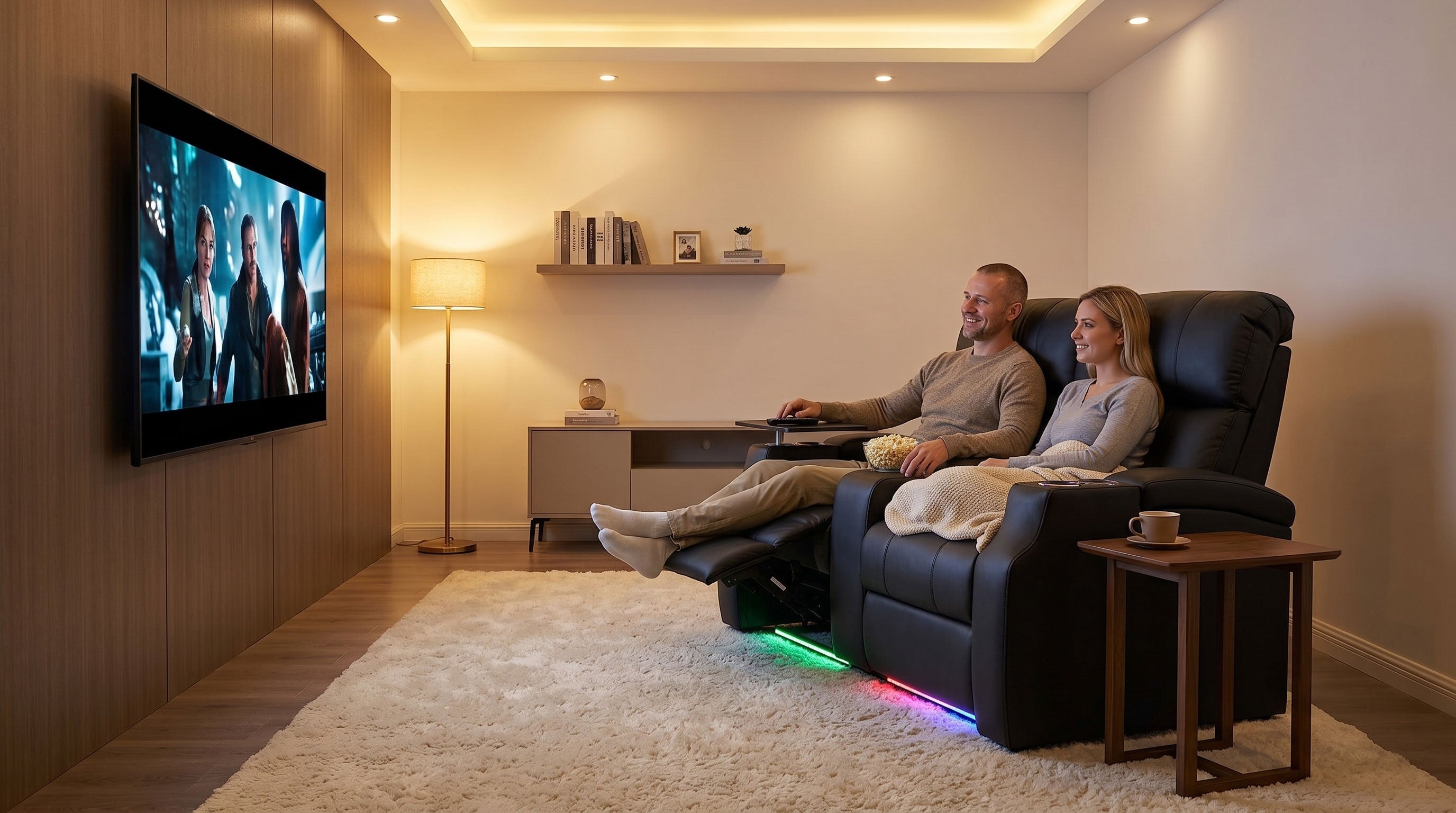 Reclining loveseat in a compact media room