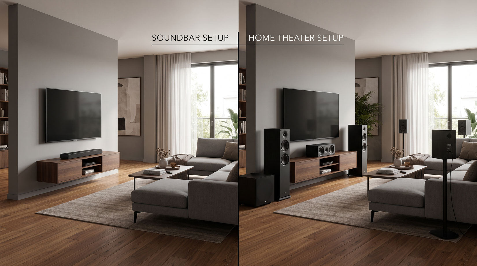 Soundbar vs home theater system living room comparison