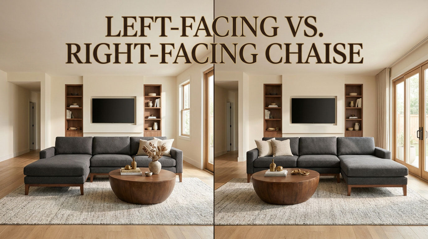 Left-facing and right-facing chaise sectional layouts shown in the same living room