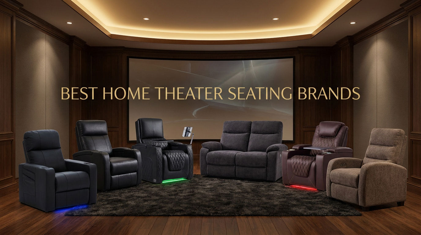 Different home theater seating styles arranged for brand and model comparison