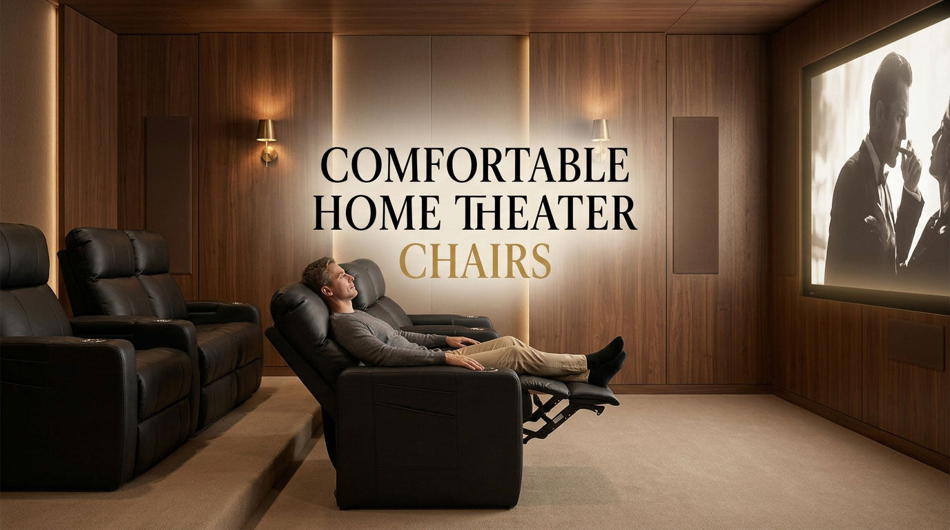 Home theater chair recline controls positioned within easy reach during a movie