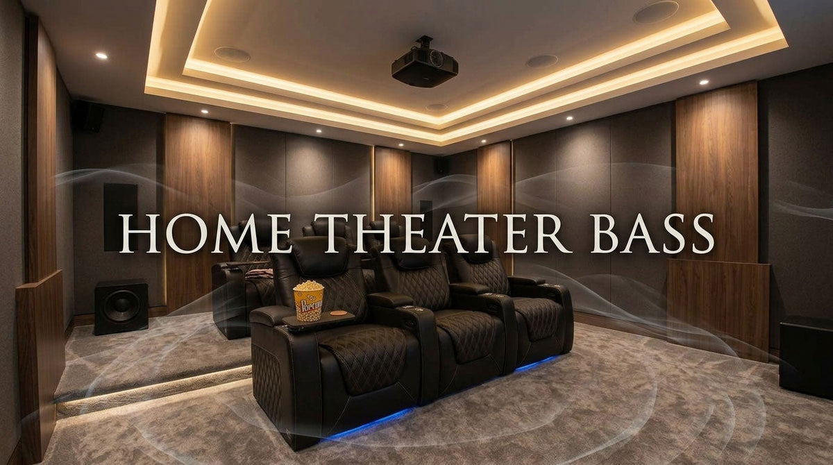 Home theater seating and dual subwoofer setup illustrating more even bass across multiple seats