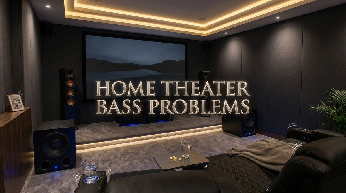 Home theater showing weak, uneven, boomy, and rattling bass problems across different listening positions