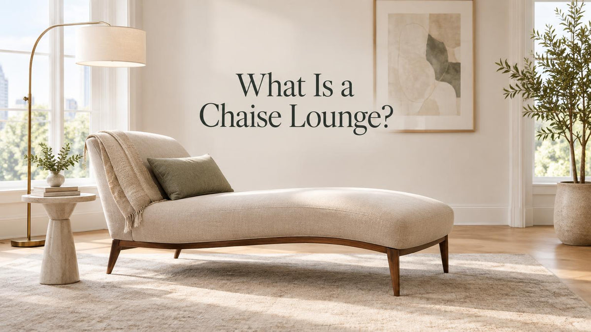 Modern chaise lounge with an elongated upholstered seat in a bright living room.