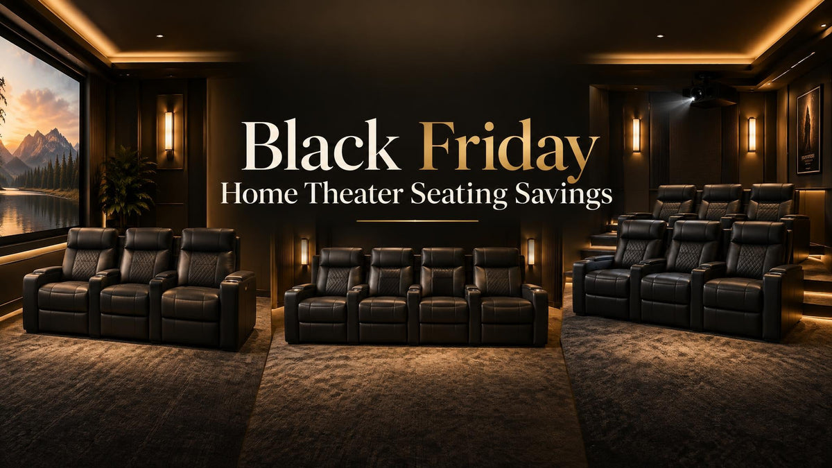 Three home theater seating arrangements shown as a Black Friday buying comparison