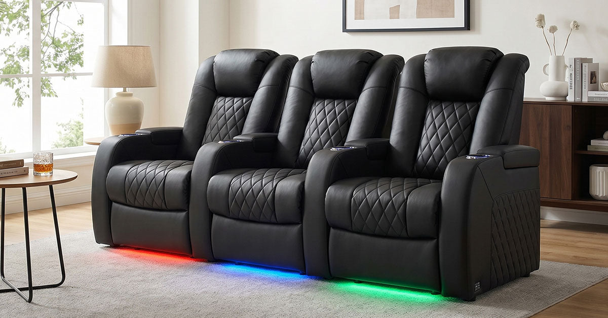 Modern leather couch in a living room