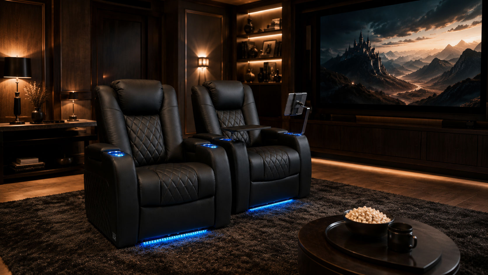 Theater recliners in a private home theater room