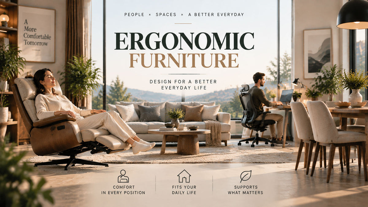 Modern ergonomic furniture examples showing how seating, desks, and home furniture support everyday use.
