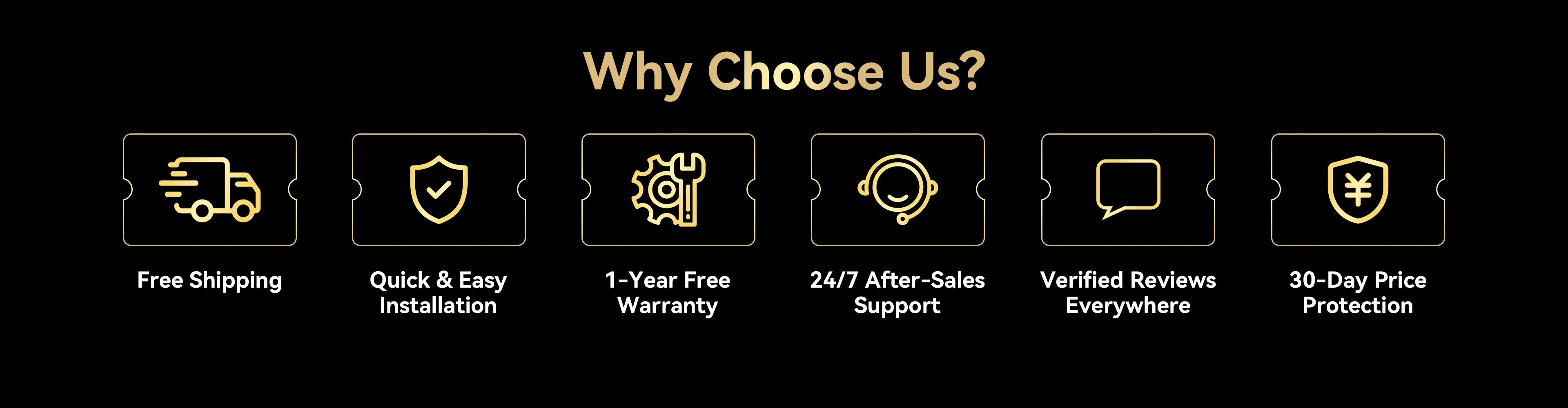 Why choose us icons for shipping and warranty