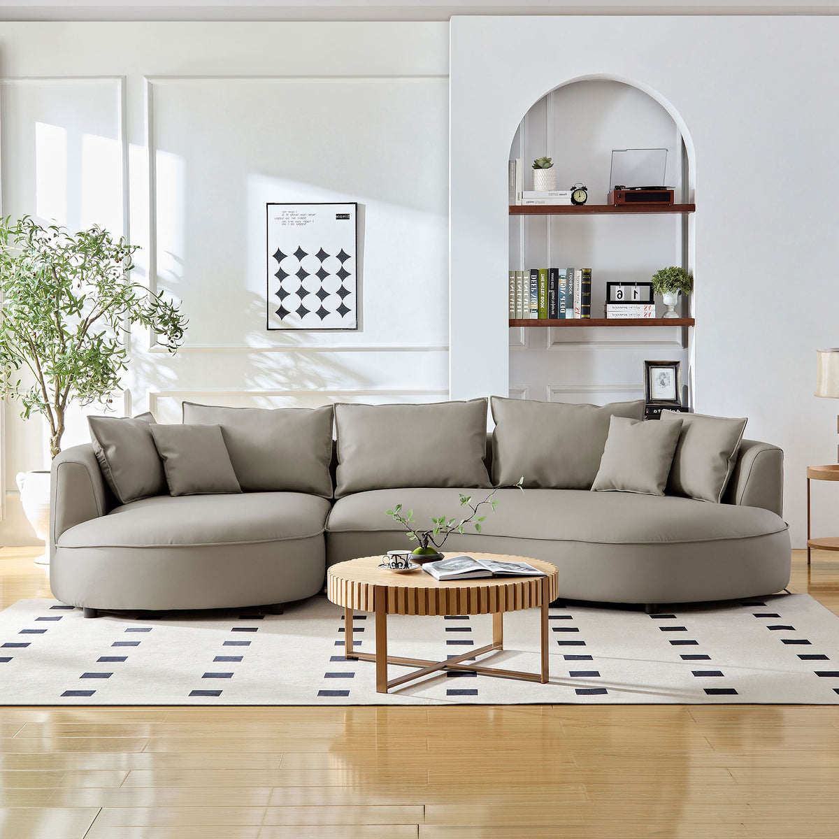Sleek 5-Seat Curved Sectional Sofa with Luxe Eco-Leather