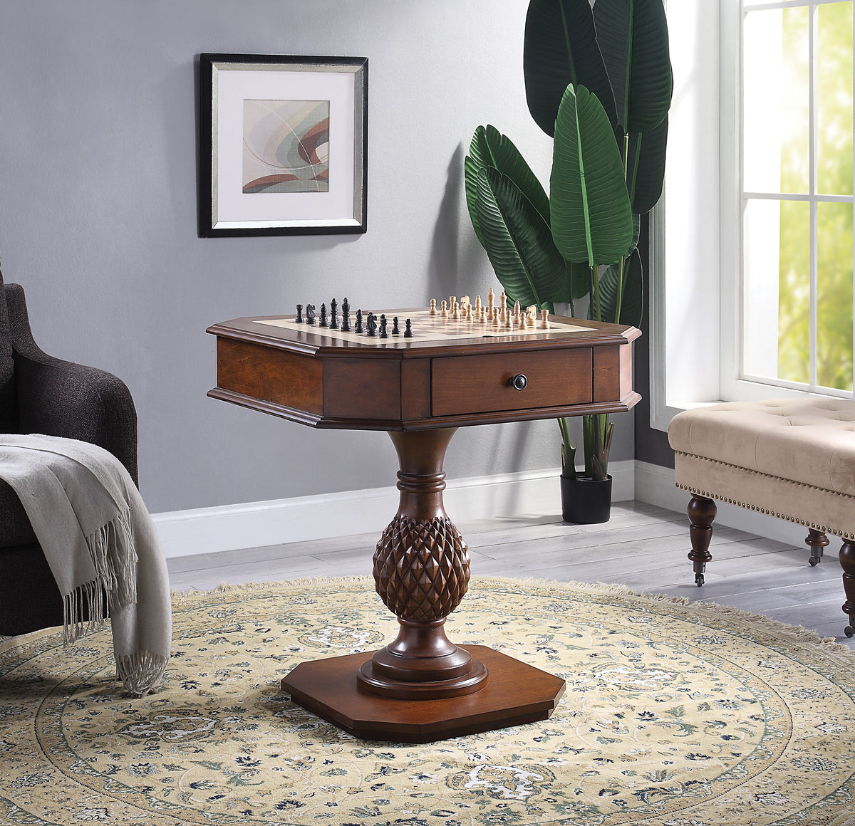 Classic Reversible Chess & Checkers Game Table with Storage Tray, Cherry Finish