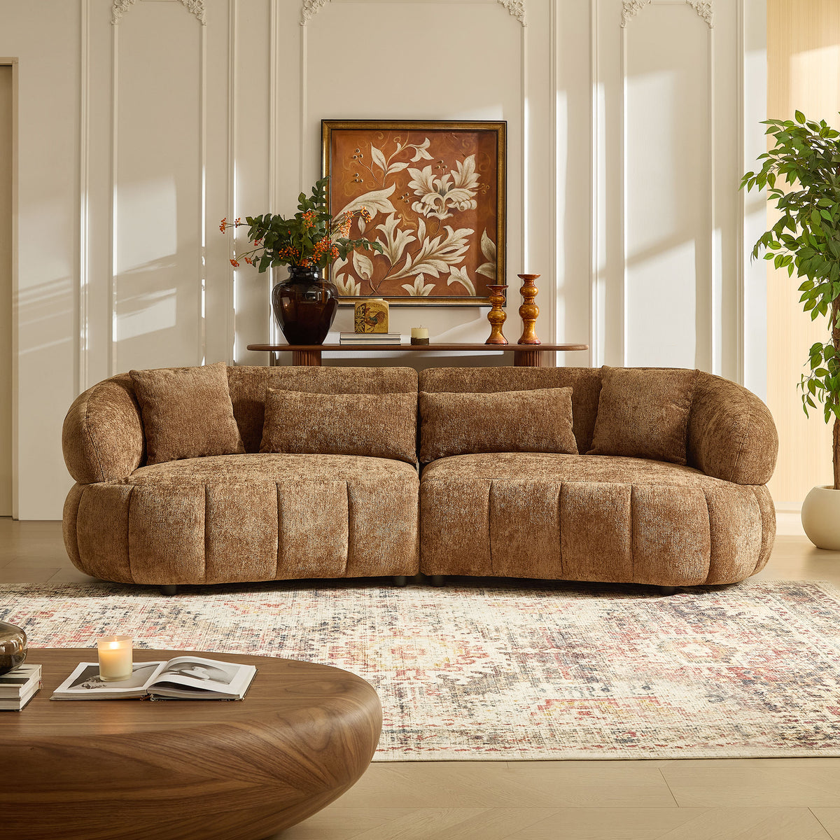 Sleek 102.36" Curved Cloud Sectional with Textured Fabric Comfort