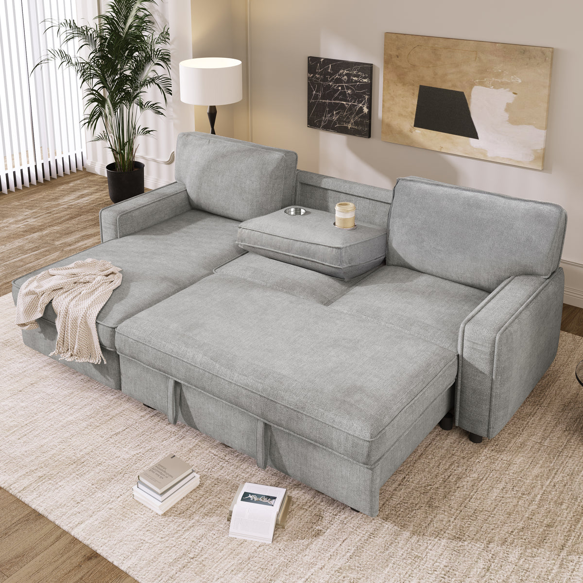 Oversized 162" L-Shaped Cloud Modular Sectional with 6 Plush Pillows