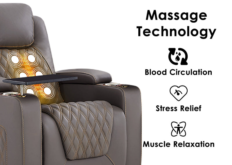 Weilianda LumiChic Massage Series Three-Seat Genuine Leather Sofa | Power Headrest & Footrest