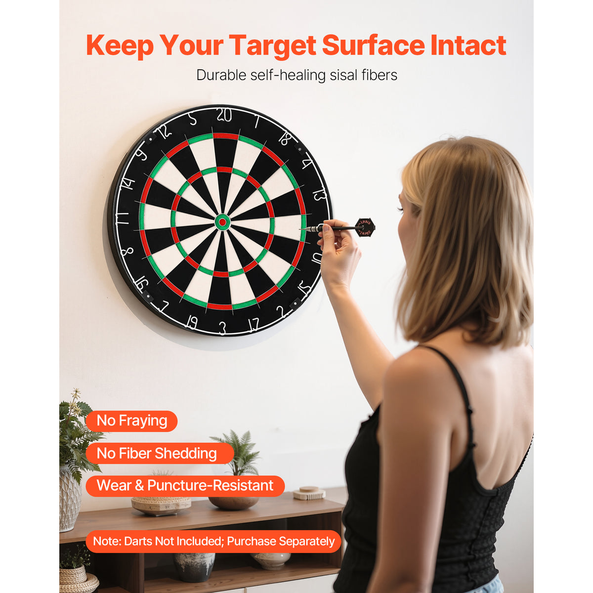 Professional Self-Healing Sisal Dartboard with Blade Wire, 17.7"