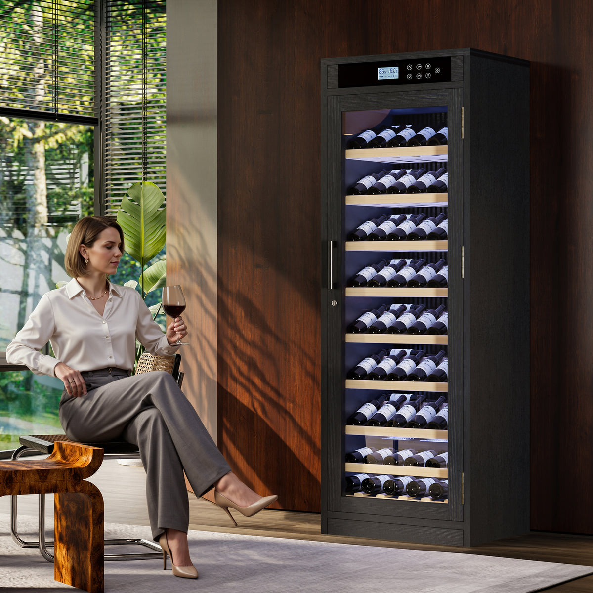 Smart Multi-Tier Wine Cooler Cabinet with Intelligent Temperature Control, Black
