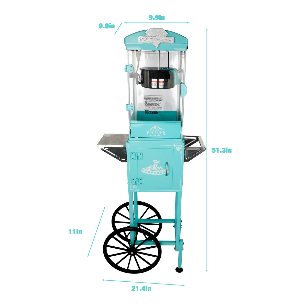 Classic 10 Oz Popcorn Machine Cart with Wheels & Measuring Spoons