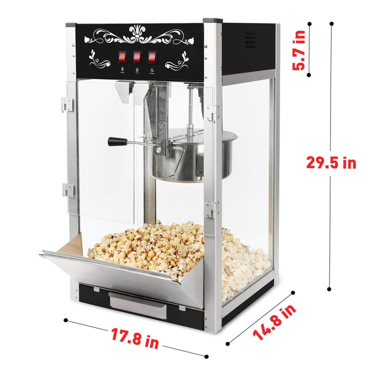 Commercial 16 Oz Countertop Popcorn Machine with Stainless Steel Accessories, Black