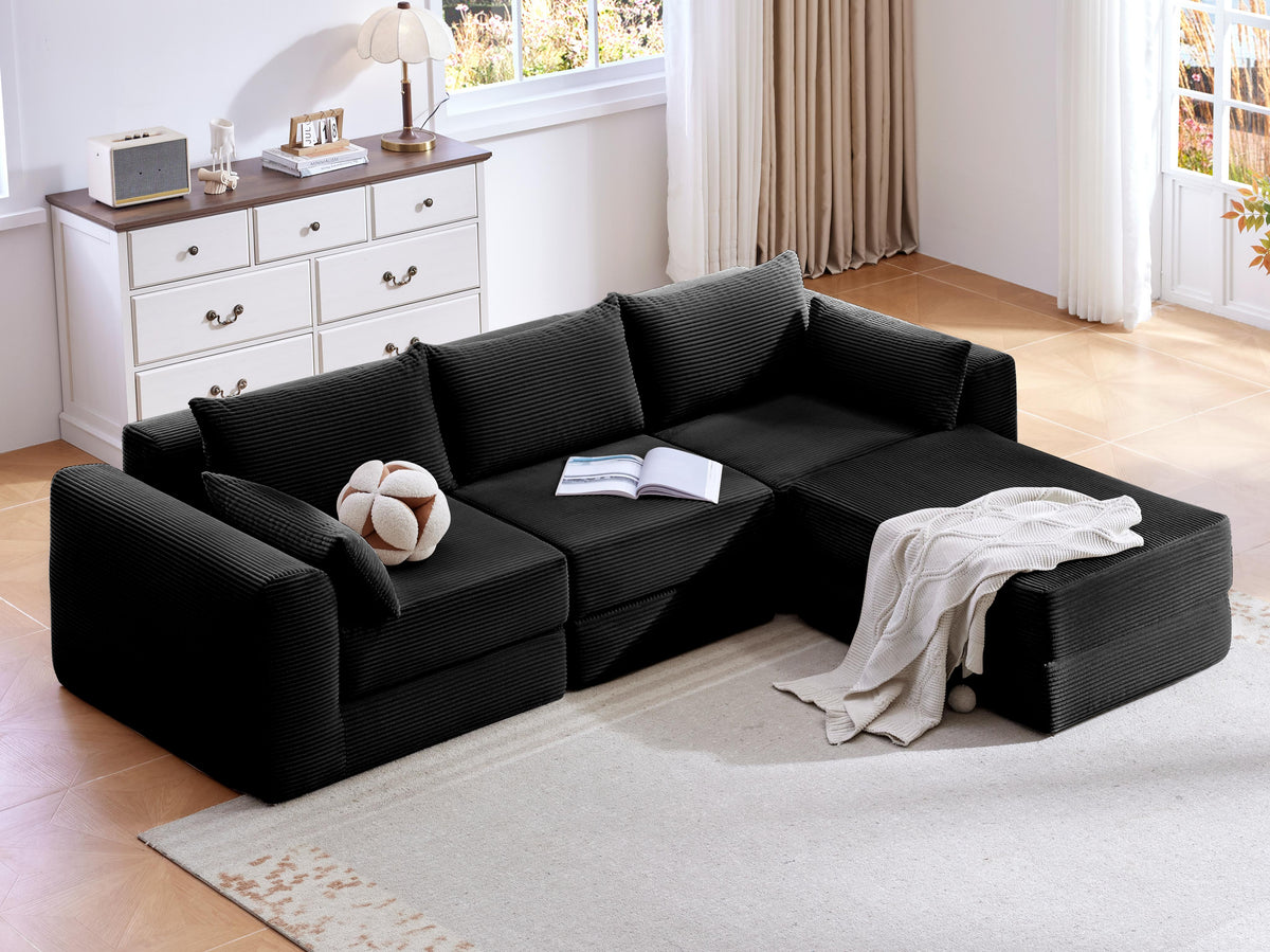Cozy 100" L-Shaped Modular Floor Sectional with 5 Plush Pillows