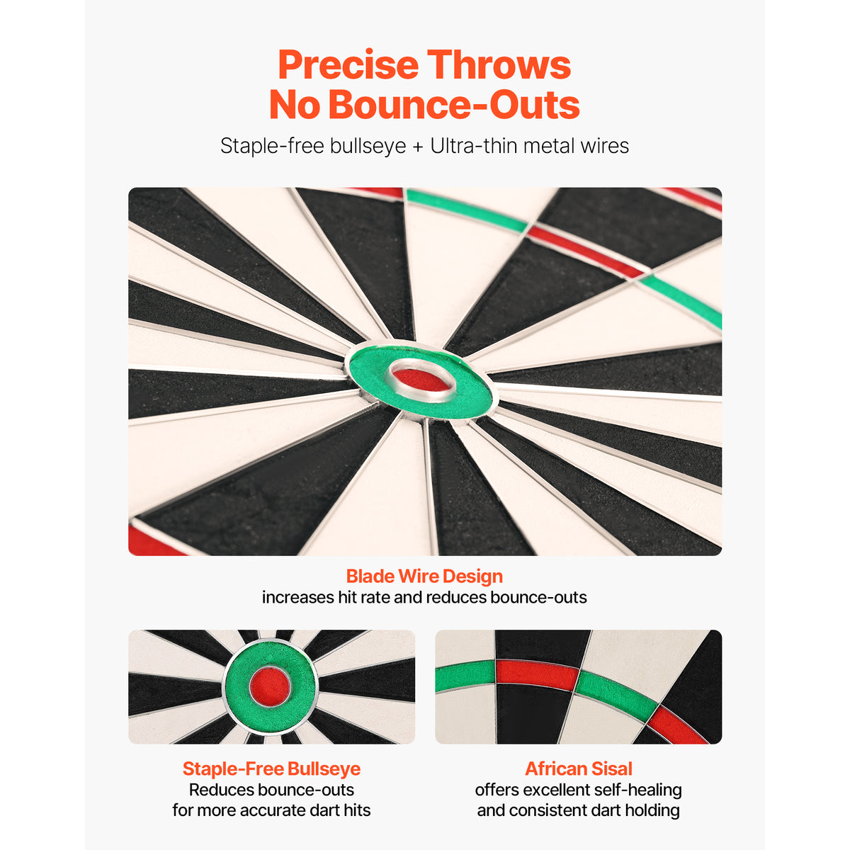 Professional Self-Healing Sisal Dartboard with Blade Wire, 17.7"
