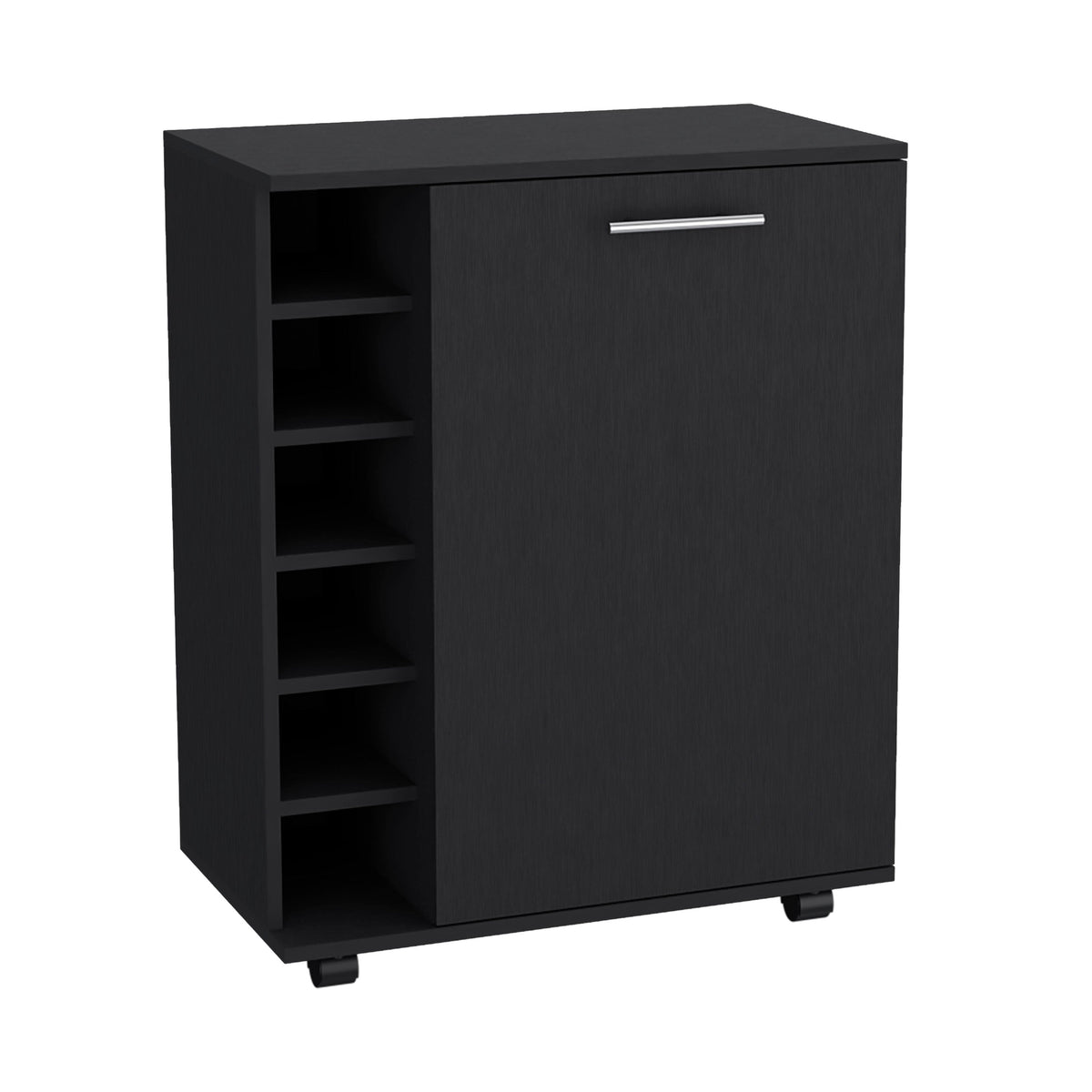 Luxury Rolling Bar & Coffee Cart with 6-Bottle Storage, Black