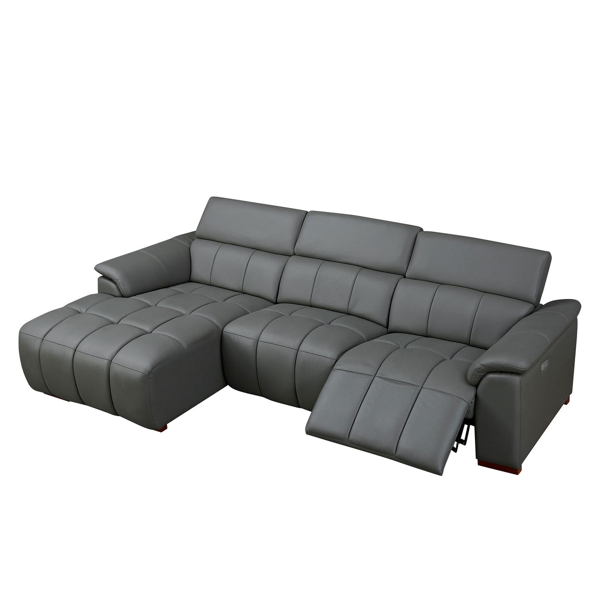 Premium L-Shaped Power Reclining Leather Sectional with USB, Headrests & Footrests