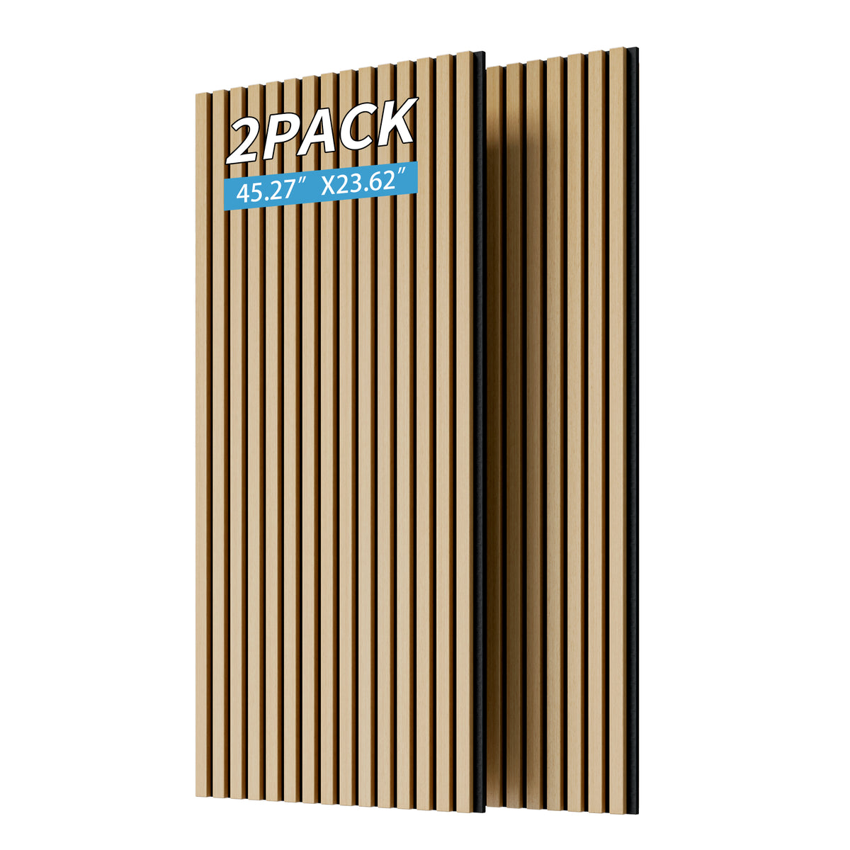 Acoustic Wood Slat Wall Panels, 2-Pack 3D Fluted Sound-Absorbing Panels, White Oak