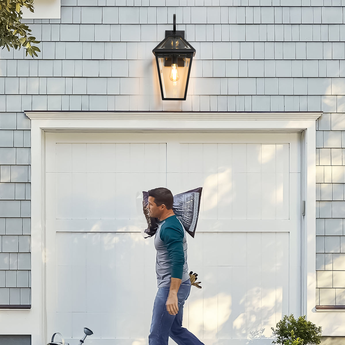 Modern 21" Outdoor Wall Lantern with Clear Glass, Black