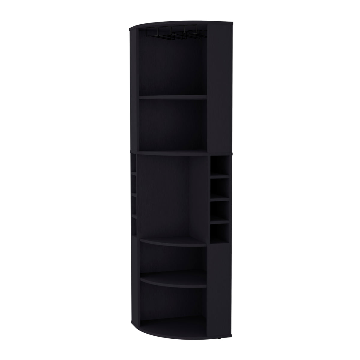 Space-Saving Corner Bar Cabinet with Wine Rack & Cup Hanger, Black