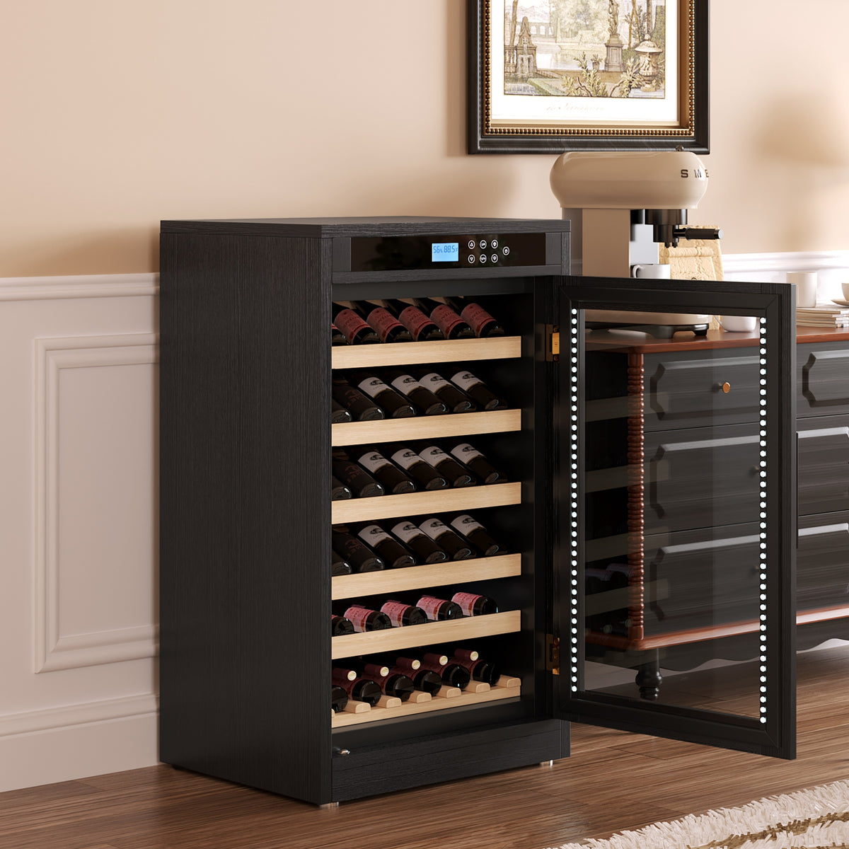 Smart Wine Cooler with LED Touchscreen & Constant Temperature Control, Black