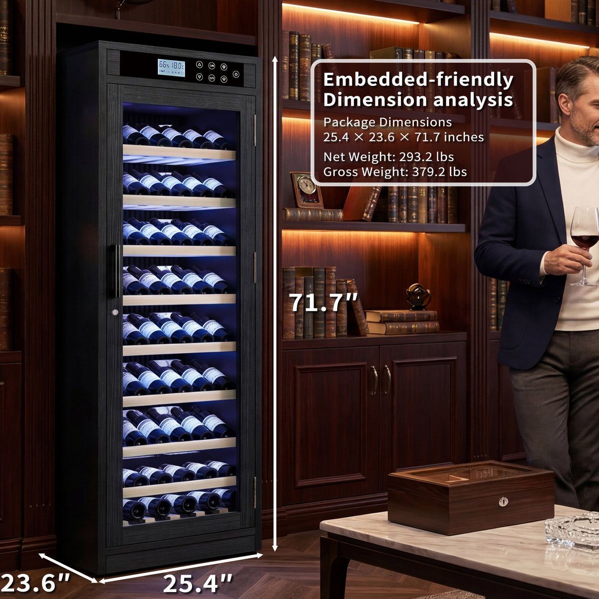 Smart Multi-Tier Wine Cooler Cabinet with Intelligent Temperature Control, Black