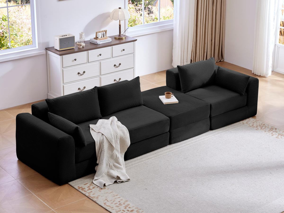 Cozy 100" L-Shaped Modular Floor Sectional with 5 Plush Pillows