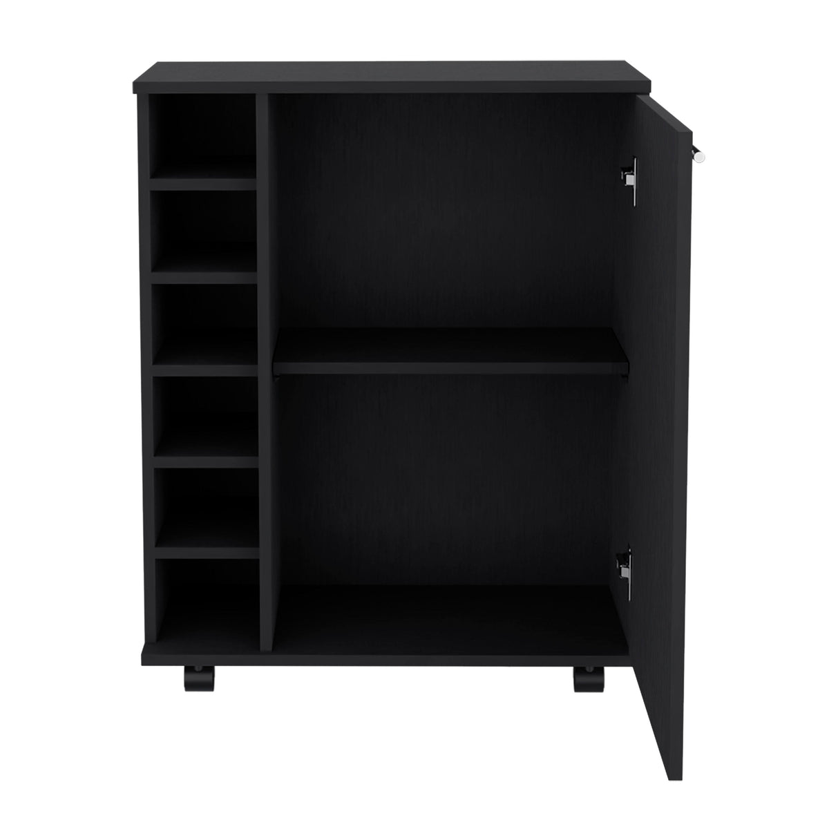 Luxury Rolling Bar & Coffee Cart with 6-Bottle Storage, Black