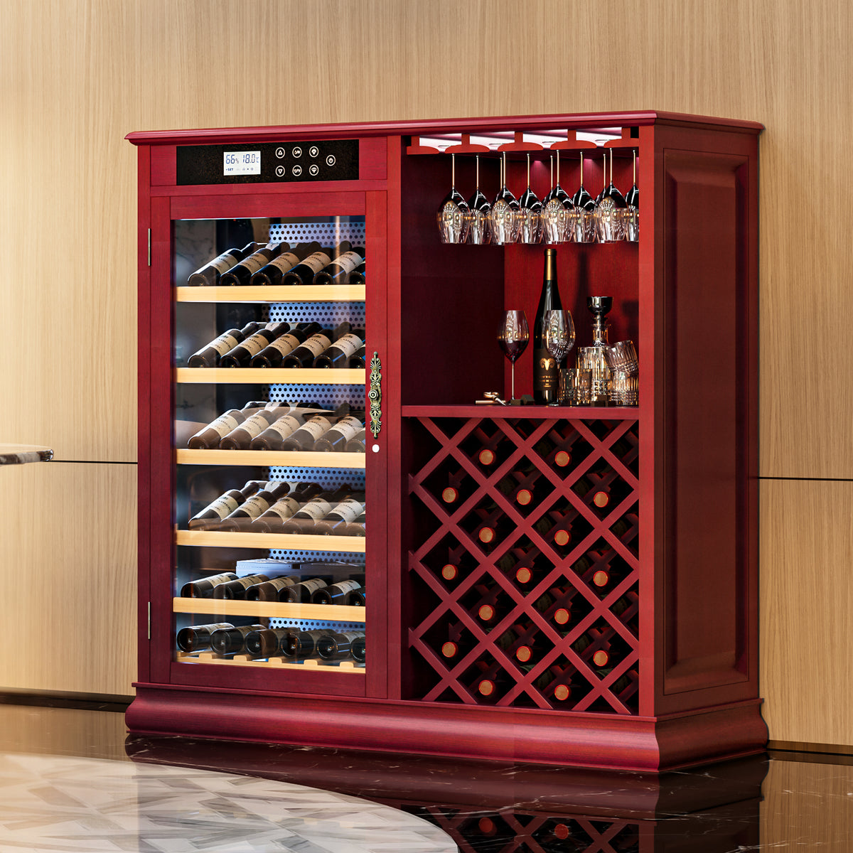 High-Capacity 69-Bottle Wine Refrigerator Cabinet for Kitchen Storage