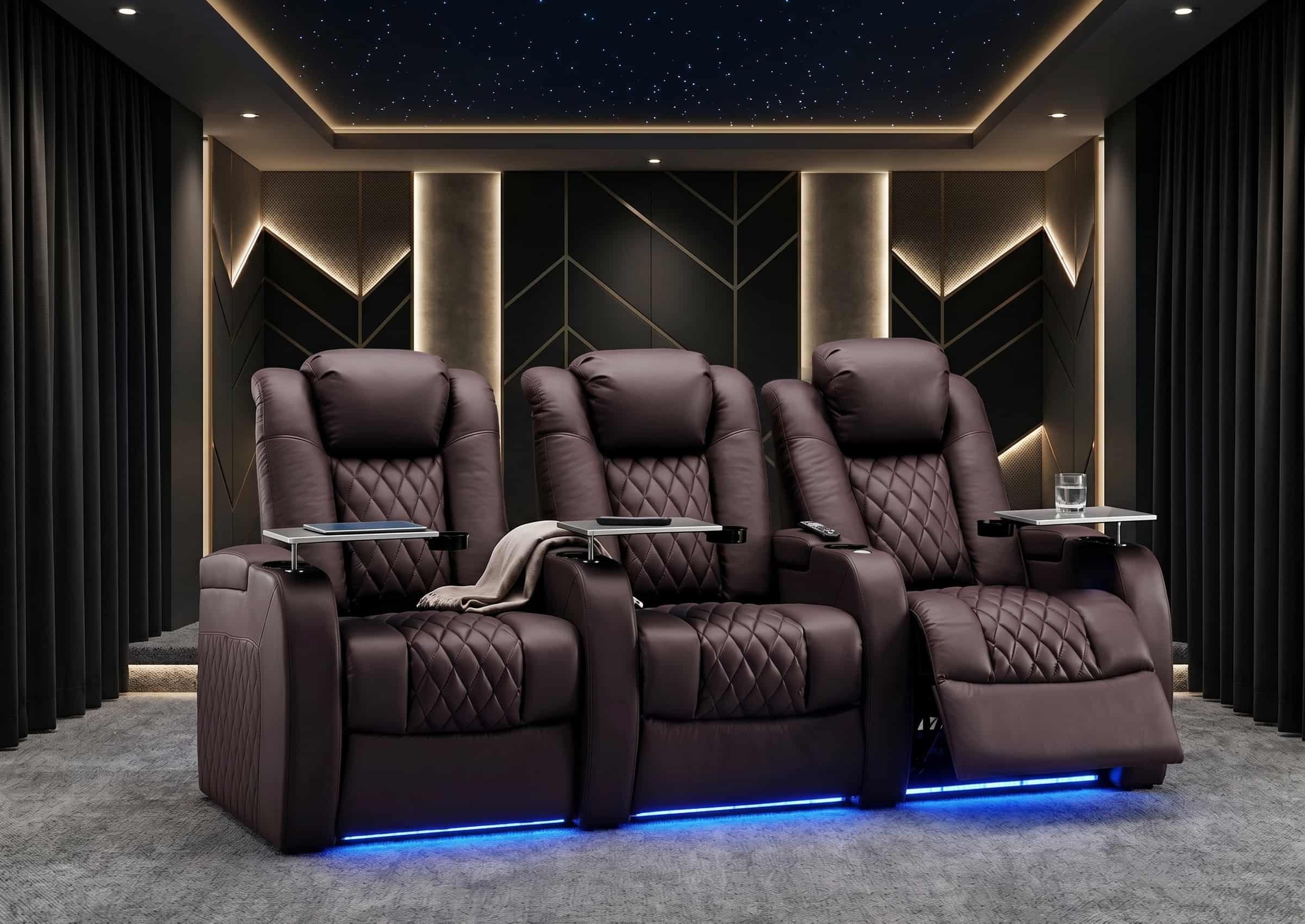 Weilianda 2026 Luxury Version 2.0 Brown Home Cinema Recliners | Power Recline, Zero Gravity Seating & Ambient LED Lights