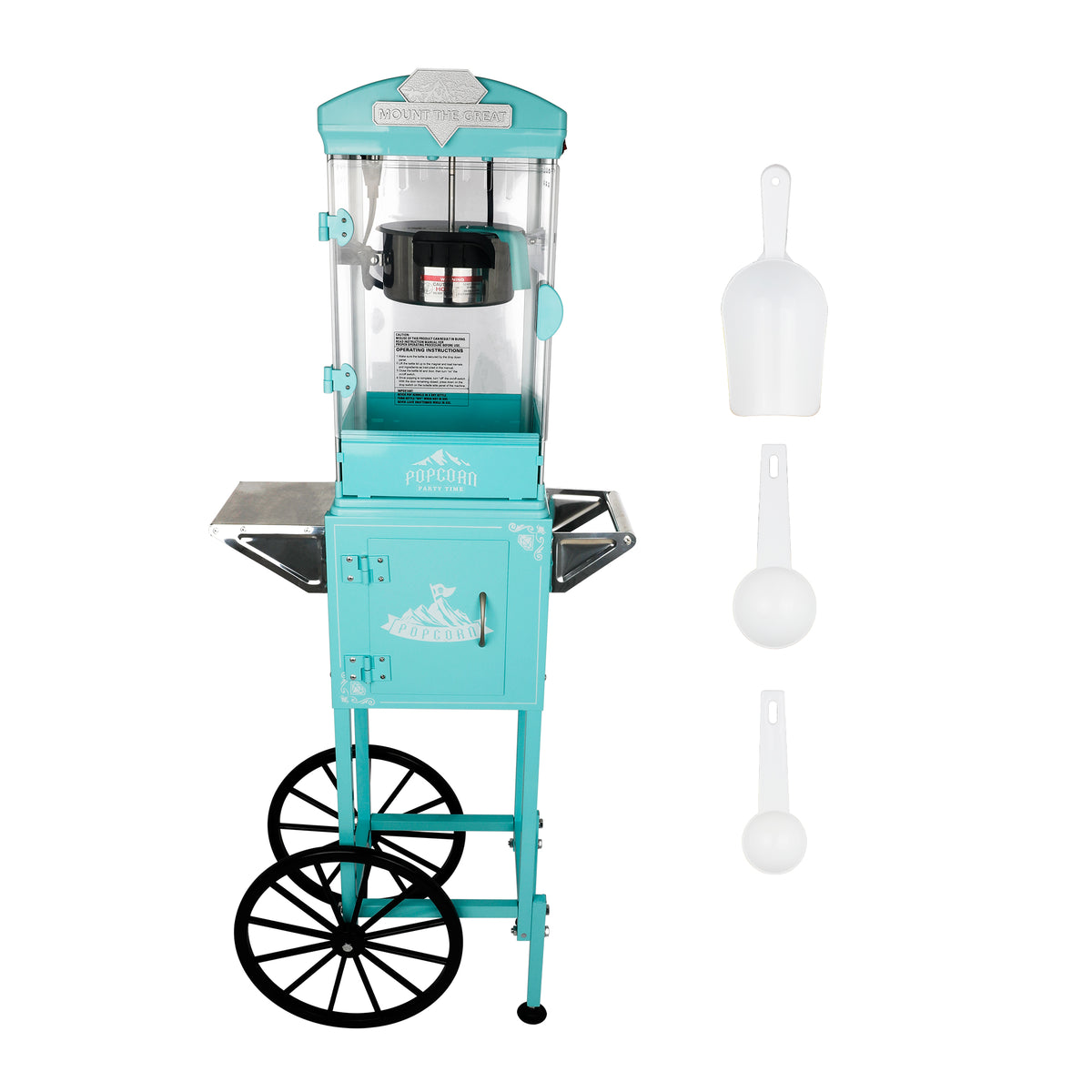 Classic 10 Oz Popcorn Machine Cart with Wheels & Measuring Spoons