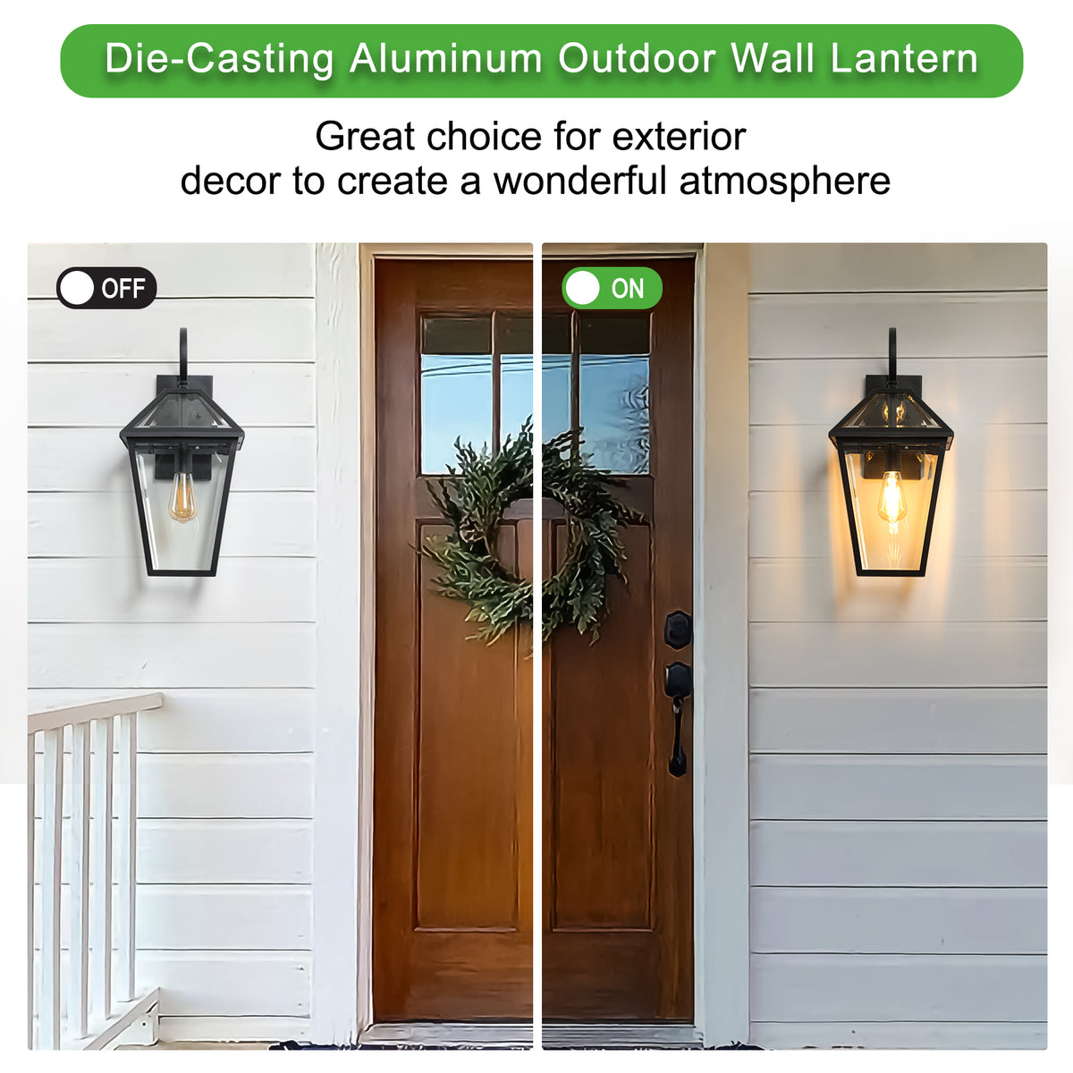 Modern 21" Outdoor Wall Lantern with Clear Glass, Black
