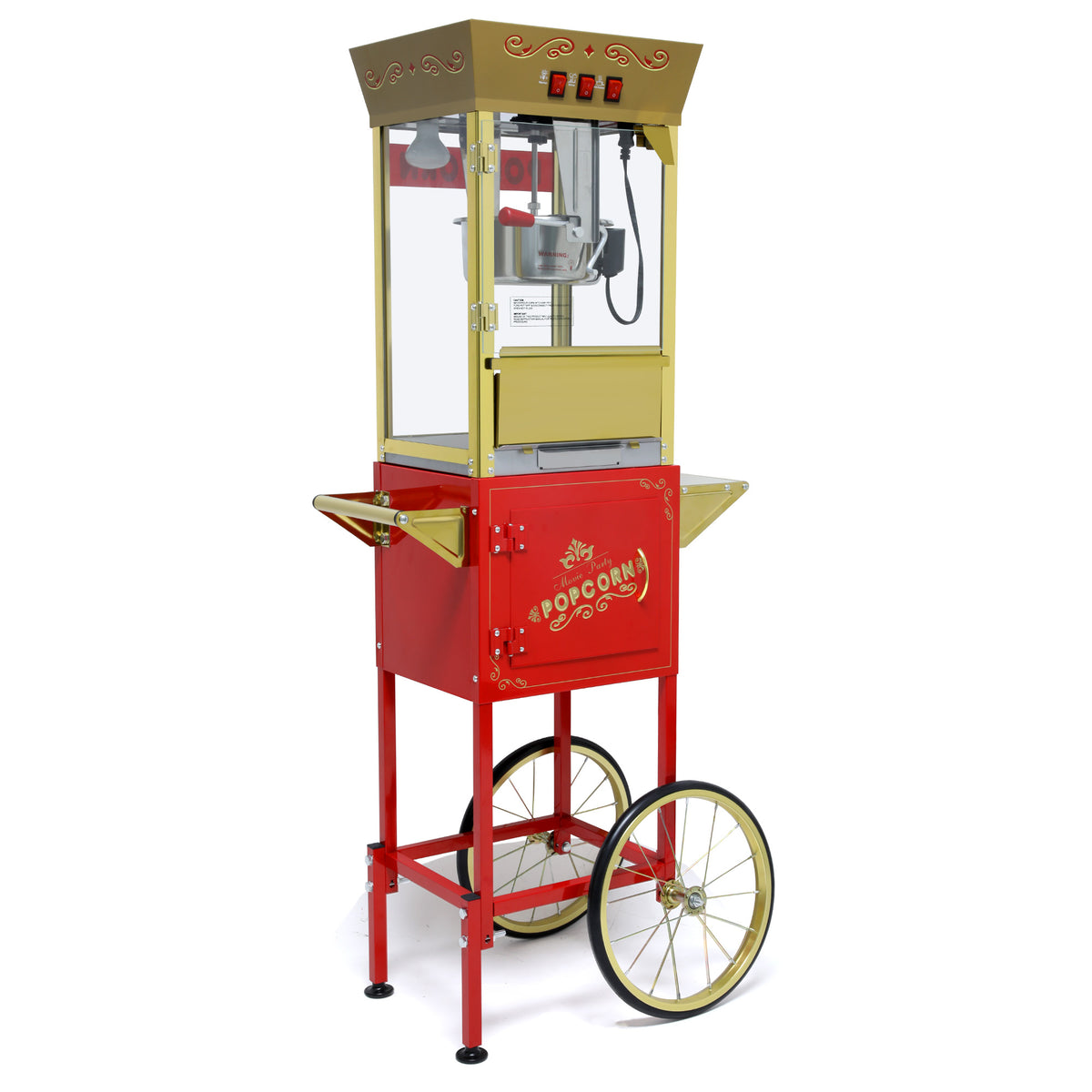 Classic 12 Oz Vintage Popcorn Machine Cart with Wheels & Stainless Steel Kettle