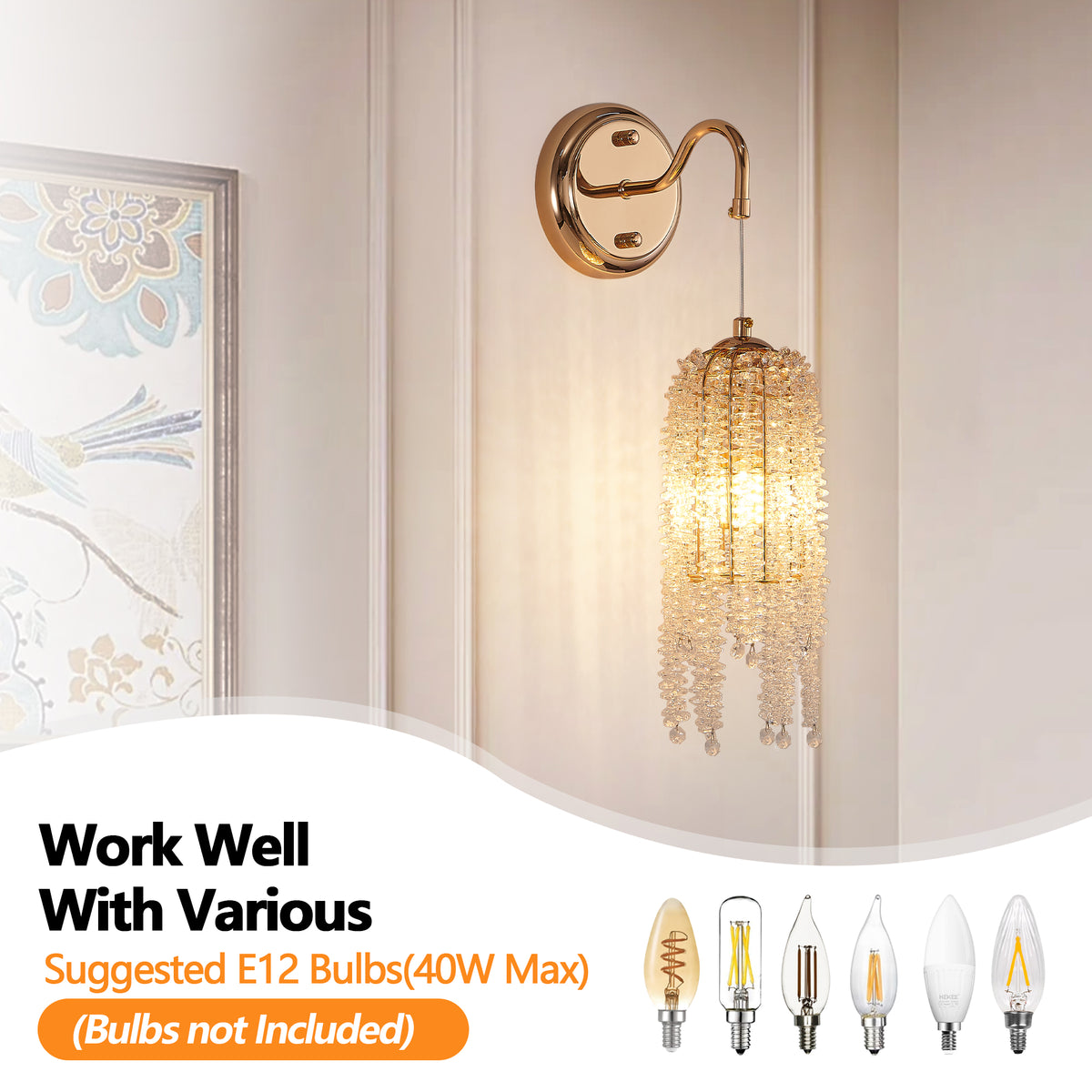 Glamorous Cascading Crystal Bead Wall Sconces, Set of 2, Gold