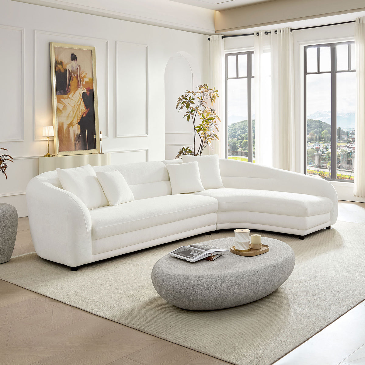 Elegant 125.2" Curved L-Shaped Modular Sectional with Plush Comfort Pillows