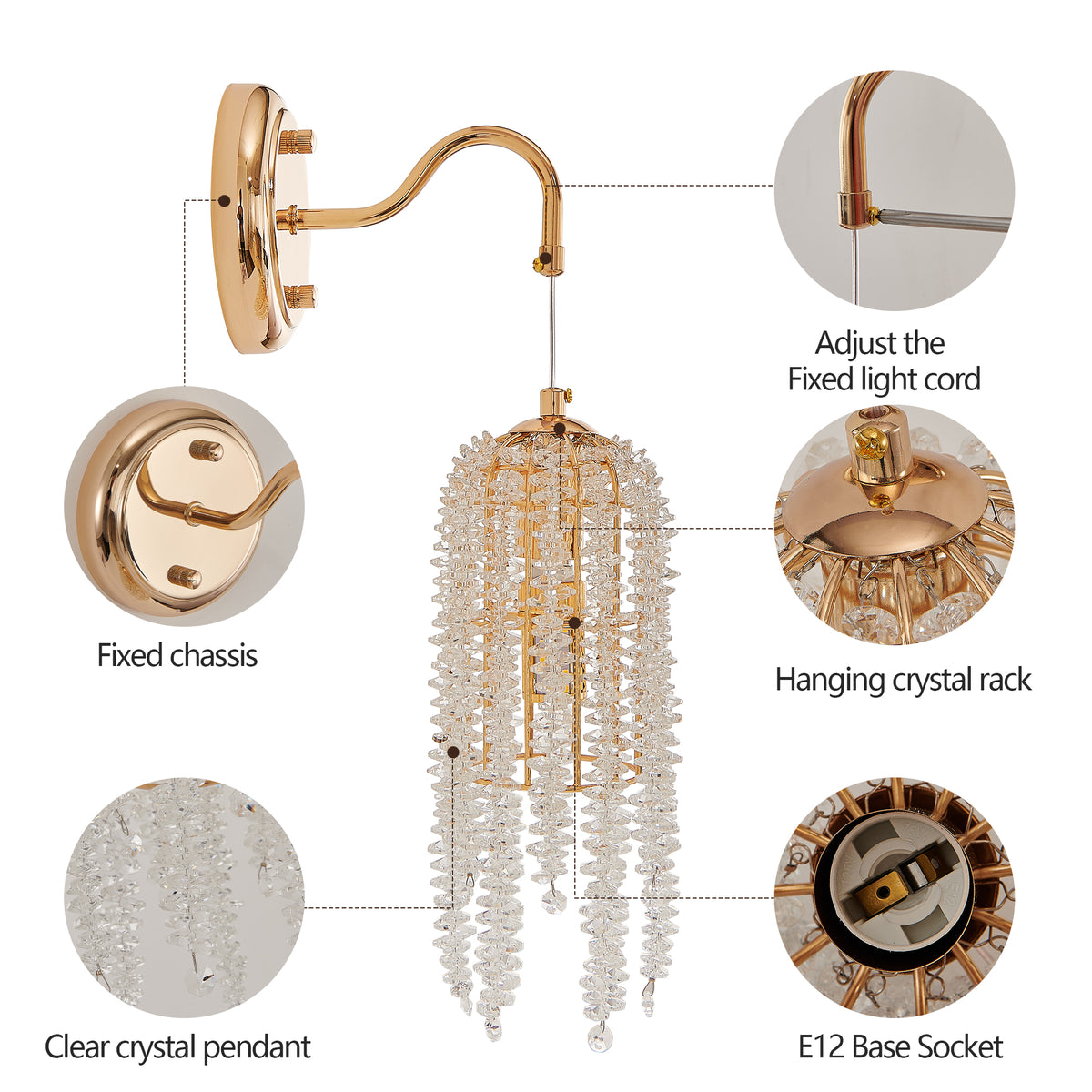 Glamorous Cascading Crystal Bead Wall Sconces, Set of 2, Gold