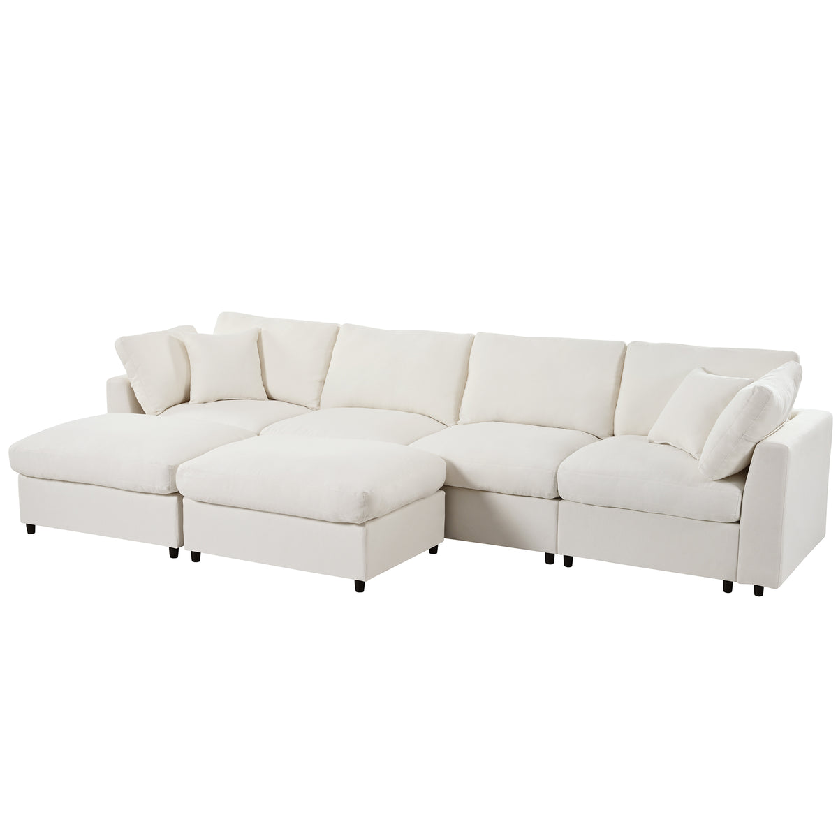 Spacious 128" U-Shaped Modular Sectional with Dual Movable Ottomans