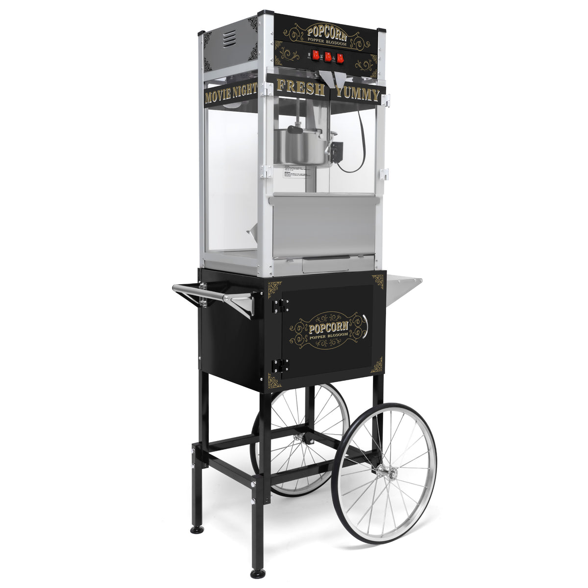 Vintage 20 Oz Commercial Popcorn Machine Cart with Warming Deck & Tempered Glass, 1450W