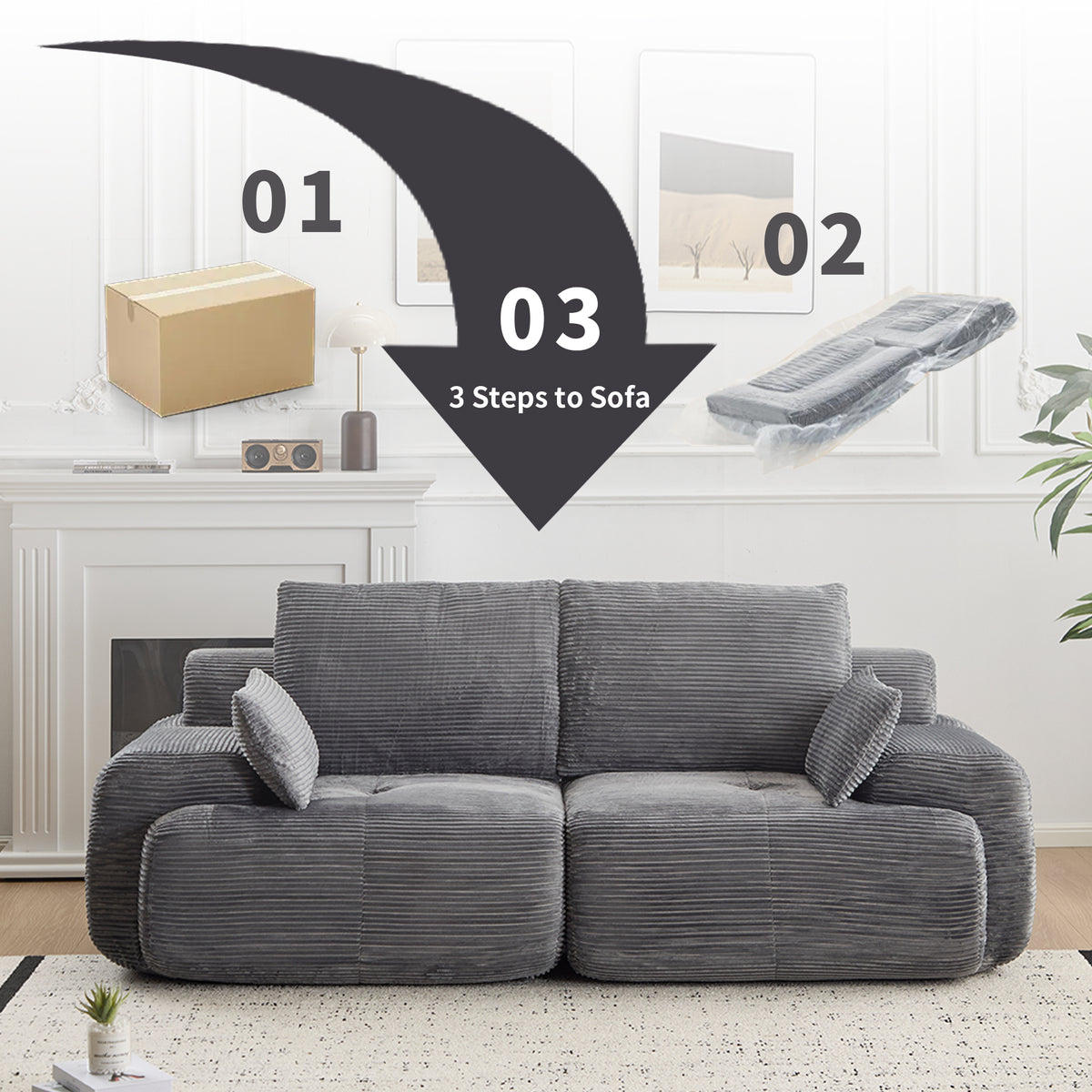 Plush 2-Seater Cloud Sofa in Soft Corduroy with Deep Memory Foam Comfort