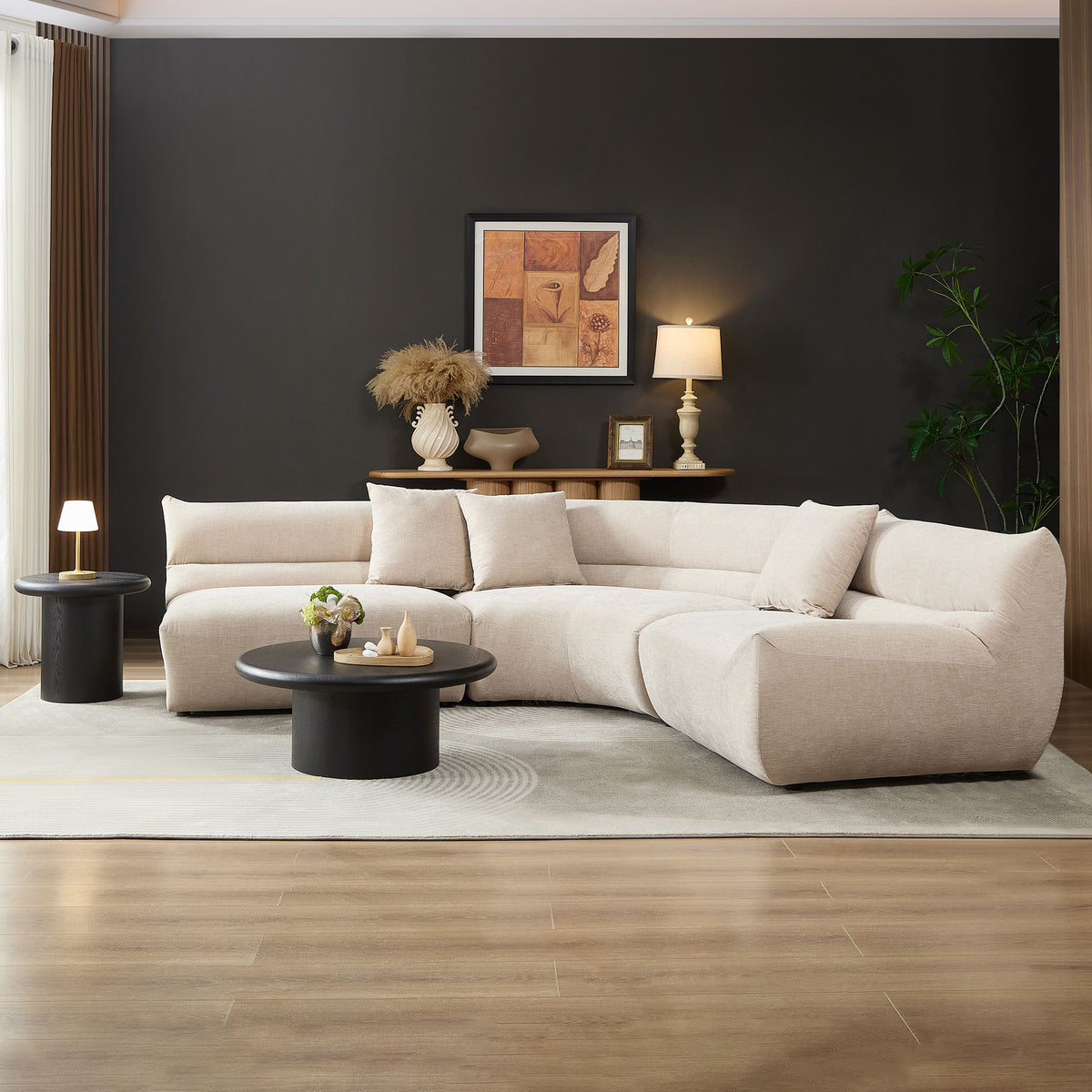 Sleek 3-Piece Curved Modular Sectional with Free-Form Comfort