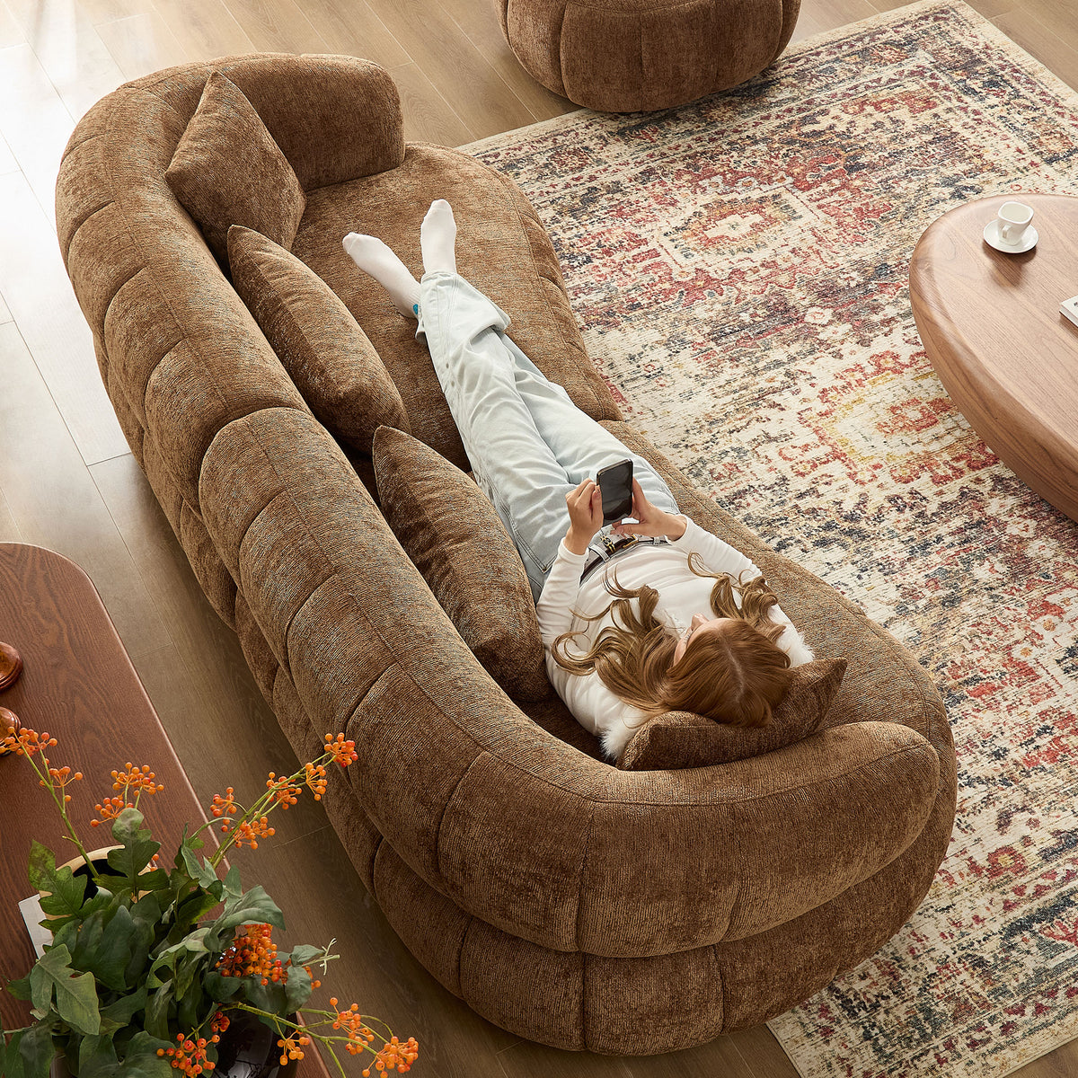 Sleek 102.36" Curved Cloud Sectional with Textured Fabric Comfort