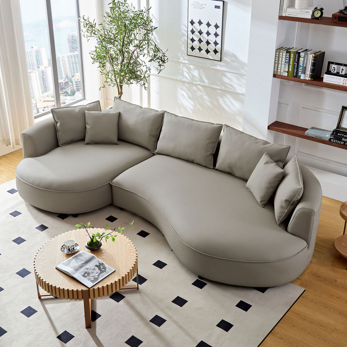 Sleek 5-Seat Curved Sectional Sofa with Luxe Eco-Leather