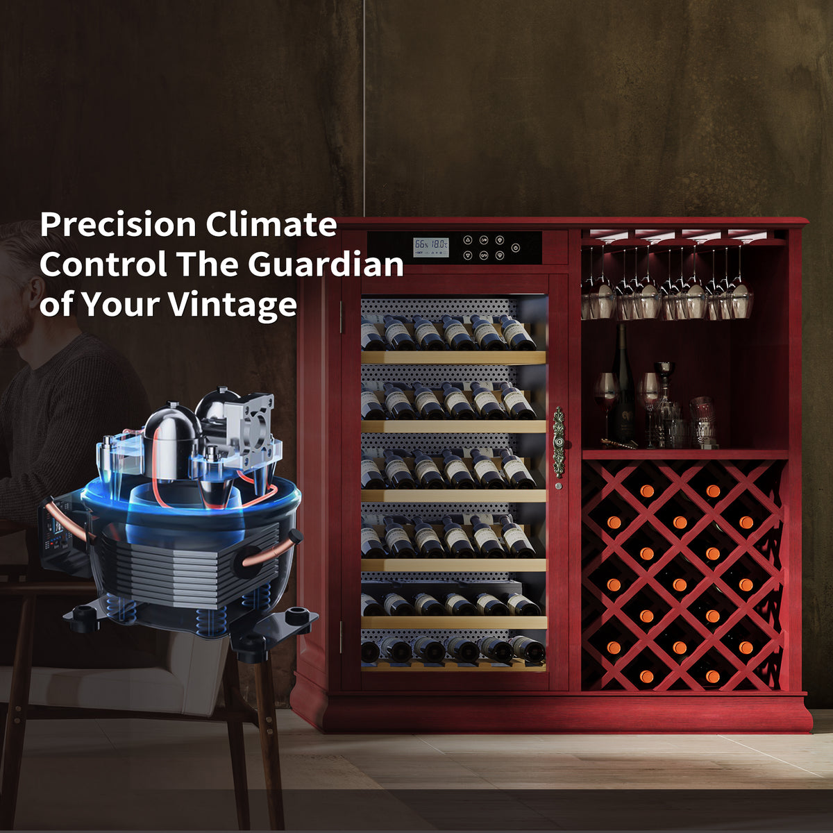 High-Capacity 69-Bottle Wine Refrigerator Cabinet for Kitchen Storage