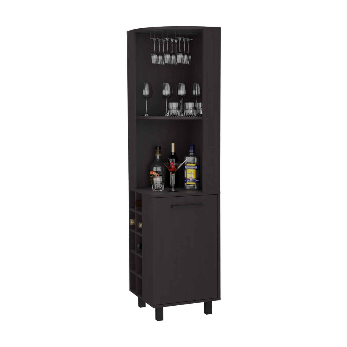 Elegant Corner Bar Cabinet with Wine Rack & Ample Storage, Wengue