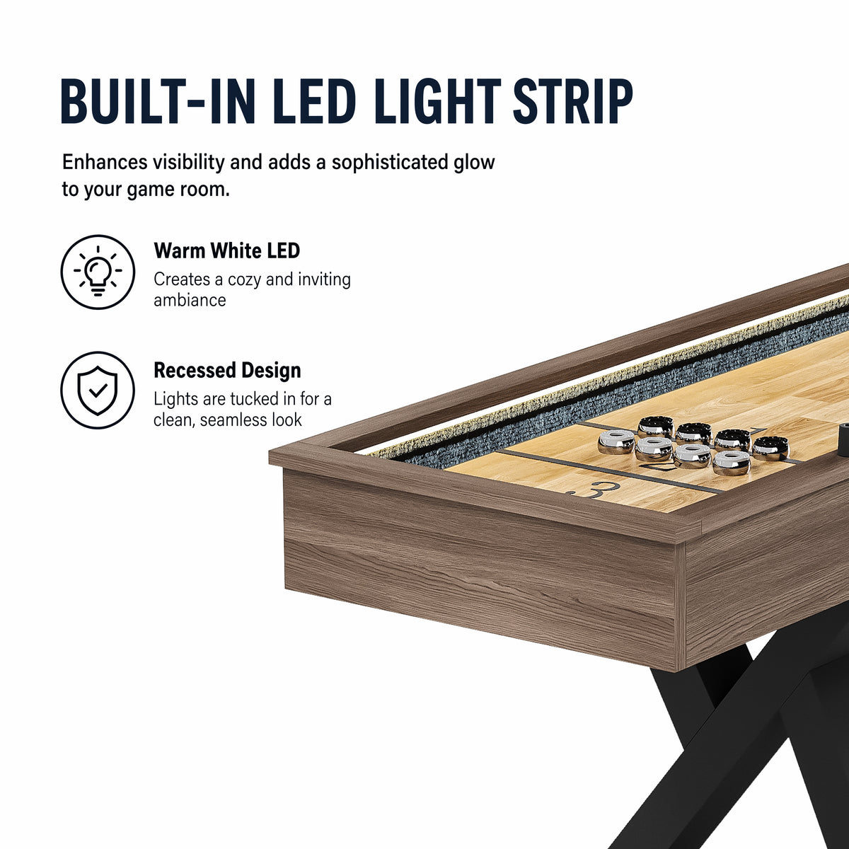 Versatile 9FT 2-in-1 Shuffleboard & Bowling Table with LED Light Rail